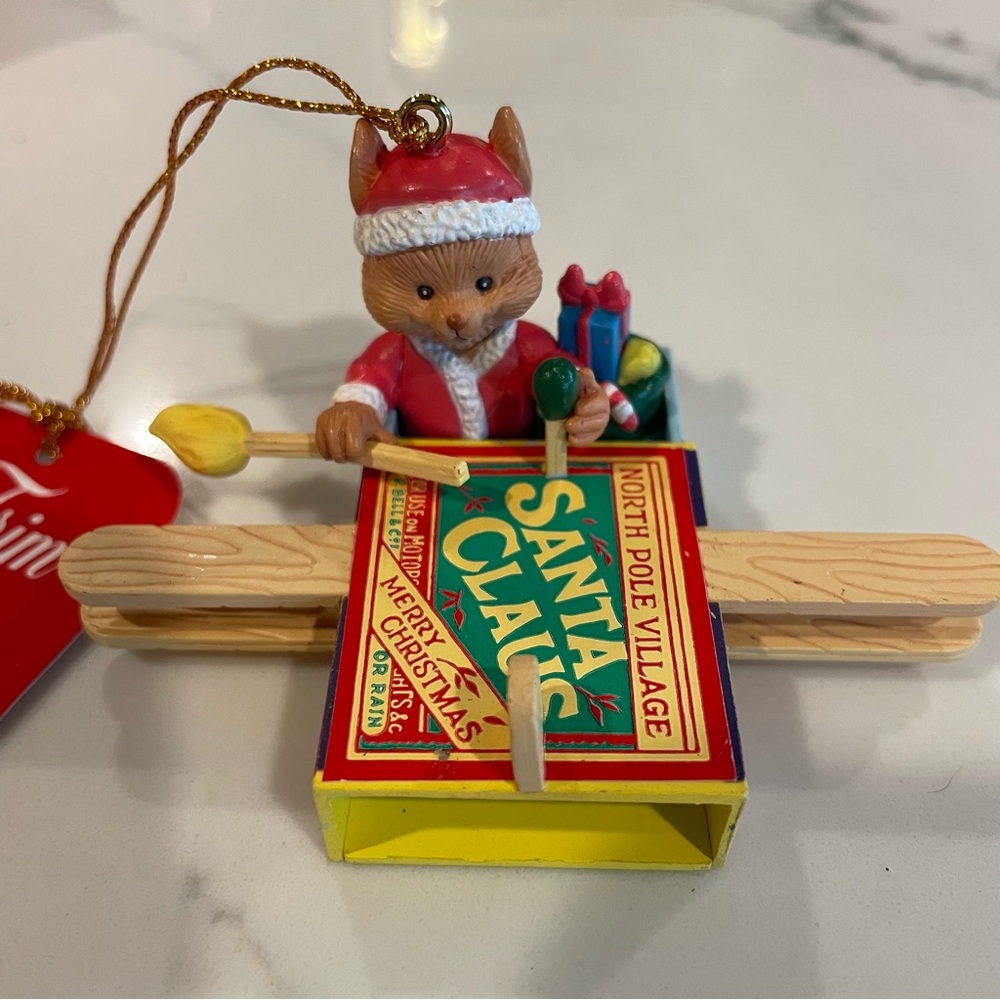 Trim A Home Santa Mouse in a Matchbox Sleigh Vintage Ornament